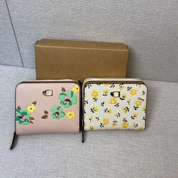 vertical card wallets designer wallet women fold purses with zipper girls fresh flower print cardholder Luxury Leather Clutch Bag 240517