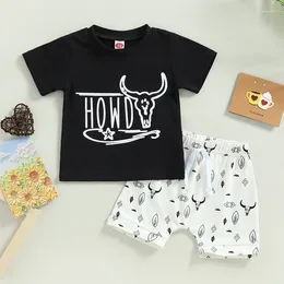 Clothing Sets Cotton Toddler Boys Clothes Baby Summer Short Sleeve Letters Print T-Shirt Elastic Waist Bull Head Shorts Casual Outfits