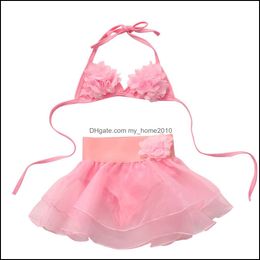 Children'S Swimwear Kids Baby Girls Pink Bikini Suit Set Summer Floral Tops Skirts Swimsuit Swimming Clothes Drop Delivery Sports Outd Otgru