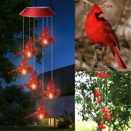 Decorative Figurines Wind Chime Solar Powered Led Red Bird Color Changing Light Garden Decor Aesthetic Home Decoration Accessories