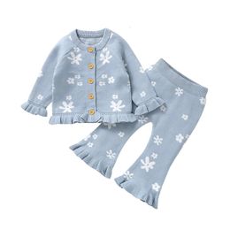 Kleinkinder Kinder Girls Kleidung Frühling Herbst Blumengestützt geborener Knopf UP Long Sleeve Jackets Topspants 2pcs Outfits 1-3Y Anzüge 240523