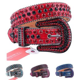 Belts Red Punk Belt Cowgirl Y2k Male Cowboy Bling Crystal Pin Buckle Luxury Designer For Men Western Rhinestone Cintos 2775