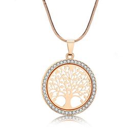 Pendant Necklaces Fashionable circular hollow life tree pendant necklace luxurious for women gold white crystal necklace womens wedding jewelry d240525