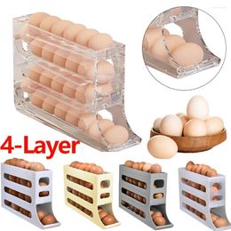 Kitchen Storage 4-Layer Automatic Scrolling Egg Rack Holder Refrigerator Box Basket Food Containers Case Organizer For