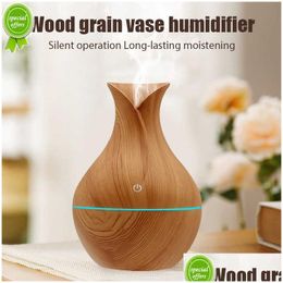 Essential Oils Diffusers New Creative Wood Grain Vase Diffuser With Colorf Lamp Aroma Oil Home Air Humidifier Cool Mist Sprayer Drop D Dhp2E