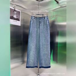 Basic Casual Kleider MM24 Nischendesign für den Frühlingssommer, waschbare kontrastierende Farbpatchwork Buchstabe gewebte Gürtel Taille Lose Jeans