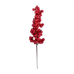 Decorative Flowers 10pcs/sets Christmas Red Berries Stems Ornament Fake Snow Pine Branch Cone Berry Holly Xmas Tree Decoration Supplies Gift
