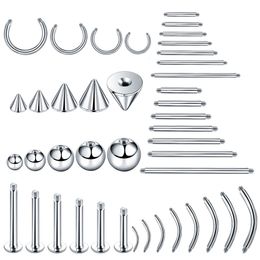 100pcslot Steel Earring Barbell Nipple Labret Piercings Nose Ring Eyebrow Screw Ball Replacement Accessories 240523