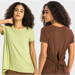 Lu Align Lwe Caual Back Knotted -hirt Women Crew Neck T-Shirt Short Sleeve Tops Summer Tee Sleeve Shirt Yoga Naked Feelg Runng Gym Wear