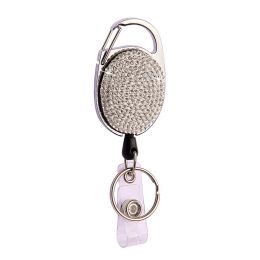 Crystal Retractable Keychain Shinny Rhinestones Badge Reel ID Lanyard Name Tag Card Holder Badge Holder Car Key Chain Belt Clips