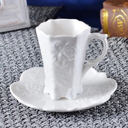 Cups Saucers European Style Creative Relief Ceramic Coffee Cup Set White Afternoon Tea And Saucer Vintage Xicaras Home Utensils BD50