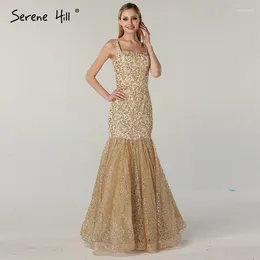 Party Dresses Dubai Design Luxury Gold Glitter Evening 2024 Boat Neck Sleeveless Sexy Gowns Real Po LA60701