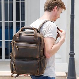 Backpack Luufan Men's Big Capacity Travel Genuine Leather Rucksack Fit 15.6" PC Man Cow Daypack Bag