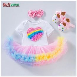Clothing Sets Girls Baby Romper First Birthday Baptism Pageant Eleagnt Infantil Lace Tutu Love Dress Headwear Walking Shoe Princess Clothes