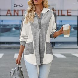 Women's Hoodies Grey And White Color Matching Pullover Sweatshirts Autumn Long Sleeve Split Top Women Loose Youthful Woman Clothes 2024