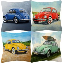 Pillow Fashion Hand Painting Unique Colourful Beetle Cars Bus Covers Decorative Pillows For Sofa 45X45CM