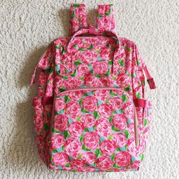 New Design Diaper Travel Outdoor Children Girls Adjustable School Bags Rose Flower Print Boutique Mummy Bag Backpacks Big L2405
