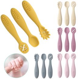 3PCS Silicone Spoon For Baby Utensils Set Feeding Food Toddler Learn To Eat Training Soft Fork Cutlery Children's Tableware L2405
