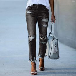 Women's Jeans Women Ripped Boyfriend Mid Waist Distressed Stretch Skinny Denim Casual Loose Straight Leg
