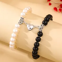 Charm Bracelets Simulated Pearl Jewellery Women Men Love Heart Pendant Couple Double Layer Bracelet