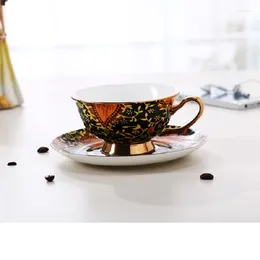 Mugs European Style Gold Inlaid Ceramic Coffee Milk Tea Set Cups And Saucers Shop Office Family Daily Use Couple Gifts