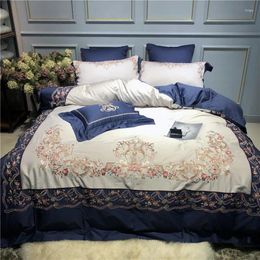 Bedding Sets White Blue High-end Luxury Pastoral Style Embroidery 100S Egyptian Cotton Set Duvet Cover Bed Sheet Pillowcases 4/7pcs