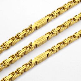 Fashion Jewellery Stainless Steel Necklace 5mm Geometric Byzantine Link Chain Gold Colour For Men Women SC50 N 202C