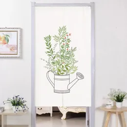 Curtain Simple Art Plant Print Door For Bedroom Living Room Entrance Decoration Linen Partition Doorway Half-Curtain