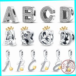 Alphabet A-Z Charm 100% 925 Sterling Silver Multi Shape English Letters Beads Fit Pandora Original Bracelet Necklace Jewelry
