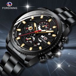 FORSINING Mechanical Watch Mens Multi-function Stainless Waterproof Complete Calendar Military Automatic Watches Montre Relogio T200311 284q