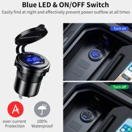 Aluminium Quick Charge 3.0 and PD Type C Dual USB Car Charger Socket 12V/24V 63W Dual USB Motorcycle Socket Power Outlet Charge