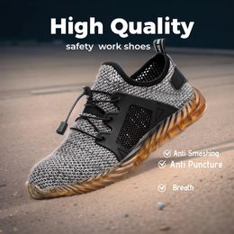 Summer Mesh Construction Shoes Work Boots Lightweight Sneakers Steel Toe Men Women Safety Breathable Footwear 240510