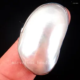 Cluster Rings Women Fashion Jewellery 18x31mm White Mother Of Pearl Shell Oval Ring 7-12" US Adjust C4061