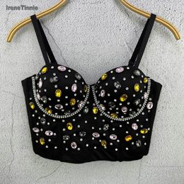 Women's Tanks IRENE TINNIE 2024 Fashion Short Crop Top Rhinestone Chain Bustiers Sexy Corset Colourful Tank Women Binder Bra