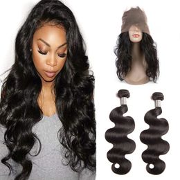 Malaysian Human Hair 2 Bundles With 360 Lace Frontal 3 Peces one lot Body Wave Hair Products 360 Closure Pre Plucked Wiidw