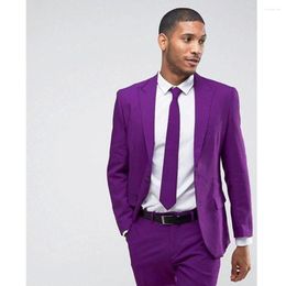 Men's Suits Fashion Purple Single Breasted Flat Men Casual Solid Color 2 Button Slim Fit Two Piece Jacket Pants Prom Party Outfits Set