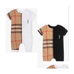 Rompers Baby Boys Girls Plaid Cotton Newborn Short Sleeve Jumpsuits Toddler Onesies Infant Clothing Two Colours Drop Delivery Kids Mate Otu3J