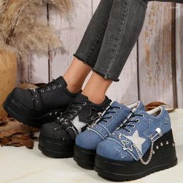 Casual Shoes Women Sneakers Platform Rivet Chain Decoration Gothic Punk Wedges Designer Mary Jane Zapatos De Mujer