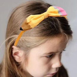 ncmama Back To School Pencil Printed Hairbands Hairclips For Baby Girl Sweet Bowknote Headband Kids Headwear Hair Accessories