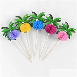 Other Event Party Supplies New 30/50Pcs Hawaiian Luau Cocktail Picks Coconut Palm Tree Food Stick Cupcake Topper Tropical Summer Birth Otphs