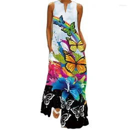Casual Dresses Leisure And Fashionable Women Butterfly Print Long Summer Woman Loose Comfortable Sleeveless Girls Beach Maxi Dress