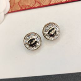 Designer Earrings Brand Stud Letter Earring Women 18k Gold Plated Shiny Crystal Rhinestones Ear Rings Diamond Jewlery Gifts