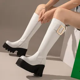 Boots Black White Platform Women Sexy Chunky Gothic Shoes Autumn Winter Knee High Boot Punk Heels Long Tall Ladies