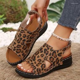 Casual Shoes 2024 Women's Leopard Print Sandals Fashion Plus Size Daily Women Round Toe Wedge