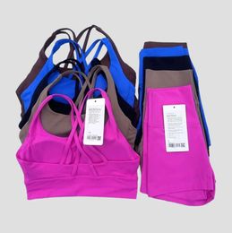 2024 Women Two Pieces Yoga Set Backcross Sport Bra Fitness Tank Top High Waisted Workout Tights Biker Gym Shorts Tracksuits Activewear 985ess