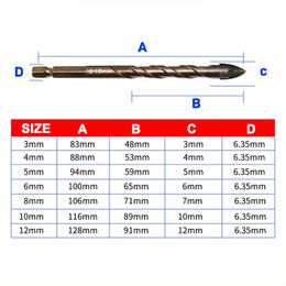 JUSTINLAU Cross Hex Tile Bits Glass Ceramic Concrete Hole Opener Alloy Triangle Drill Sizes 3/4/5/6/7/8/10/12 mm