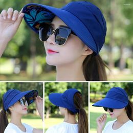 Berets Foldable Sun Hat Fashion Golf Cap Anti-UV Beach Wide Brim Visor Summer