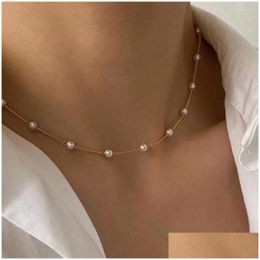 Pendant Necklaces 2022 Beads Neck Chain Kpop Pearl Choker Necklace Gold Color Goth Chocker Jewelry On The Collar For Drop Delivery Dhuwf