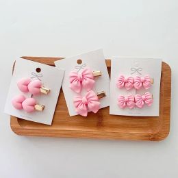 2/5Pcs Pink Hair Pin for Baby Girl Cute Tie Bow Flower Heart Baby Girl Hair Clips Kawaii Korean Side Clip Baby Hair Accessories