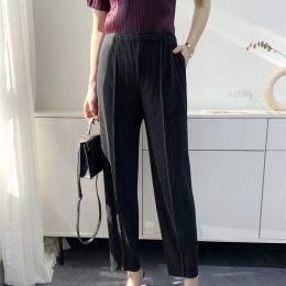 Miyake plisowany gruby tkanina stały kolor upraszcz spodnie ołówkowe dla kobiet 2023 Wiosna jesienna slim slim casualne spodnie